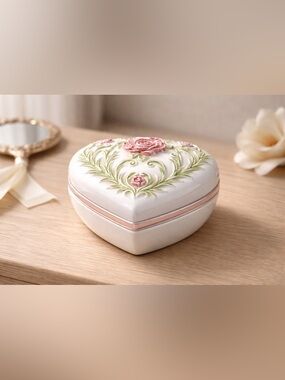 Vintage Hand painted Ceramic Jewelry Box Holder, Valentines Day Gift, Beautiful